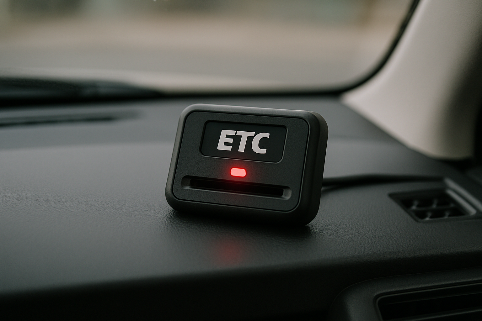Electronic toll collection device installed on a vehicle dashboard