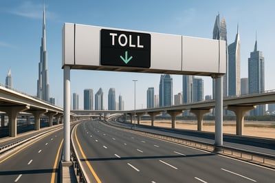 Modern highway system in Dubai with electronic toll gate