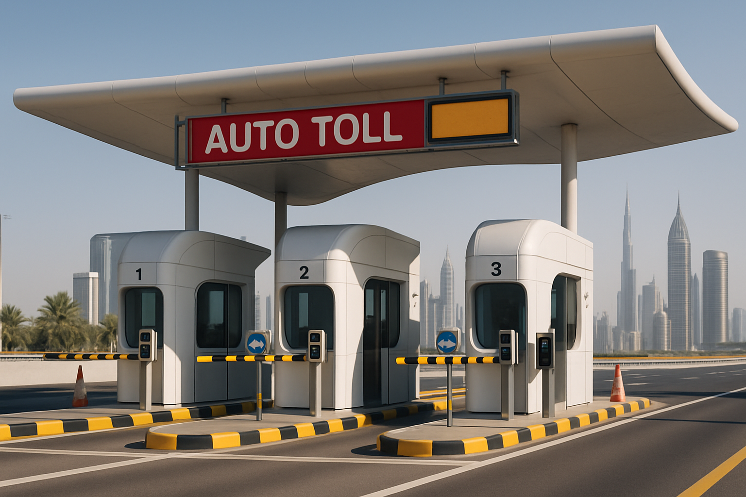 Modern toll gate with automated payment system in Dubai
