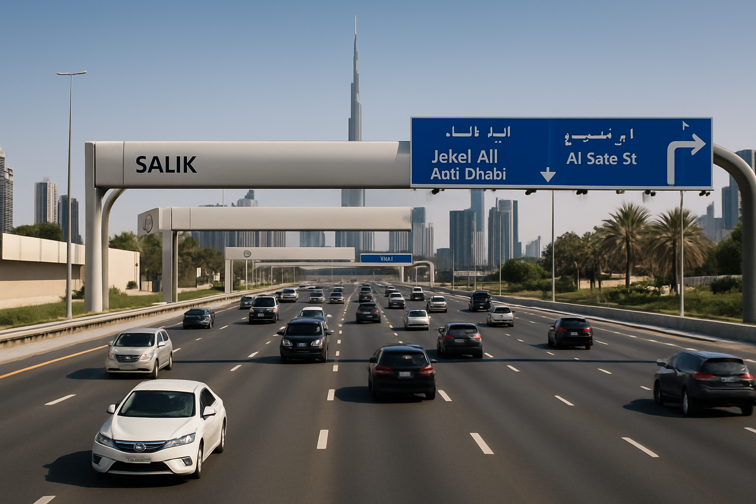 Smooth traffic flow on Dubai toll roads during the day